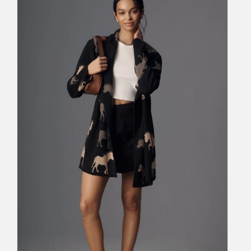 Anthropologie Maeve Oversized Open-Front Horse Pattern Cardigan Sweater M NWT - Picture 4 of 6